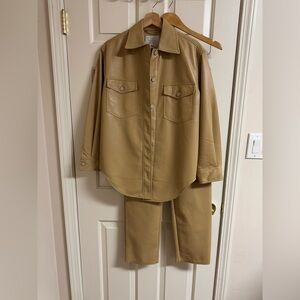Aritzia NEW beige pleather jacket and pants comes as a set. Size XS and 6, Small